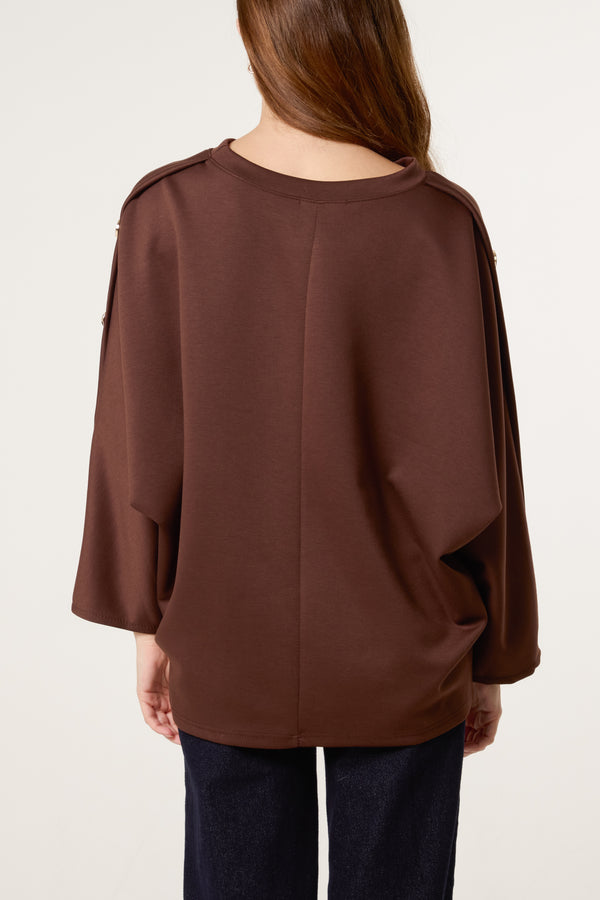 Qed London Button Detail Batwing Sweatshirt