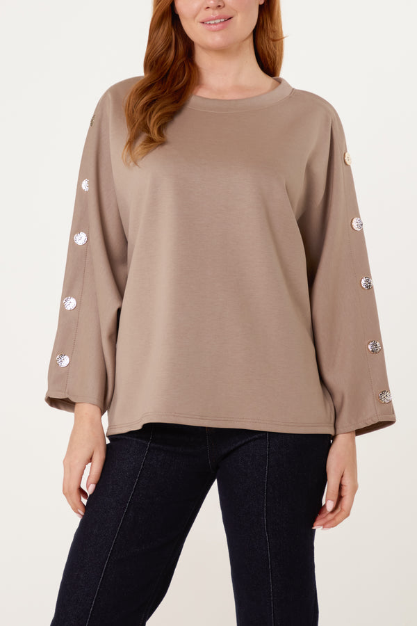 qed london Button Detail Batwing Sweatshirt