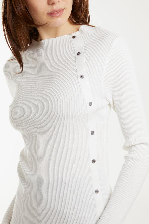 Qed London Button Detail Slash Neck Rib Top
