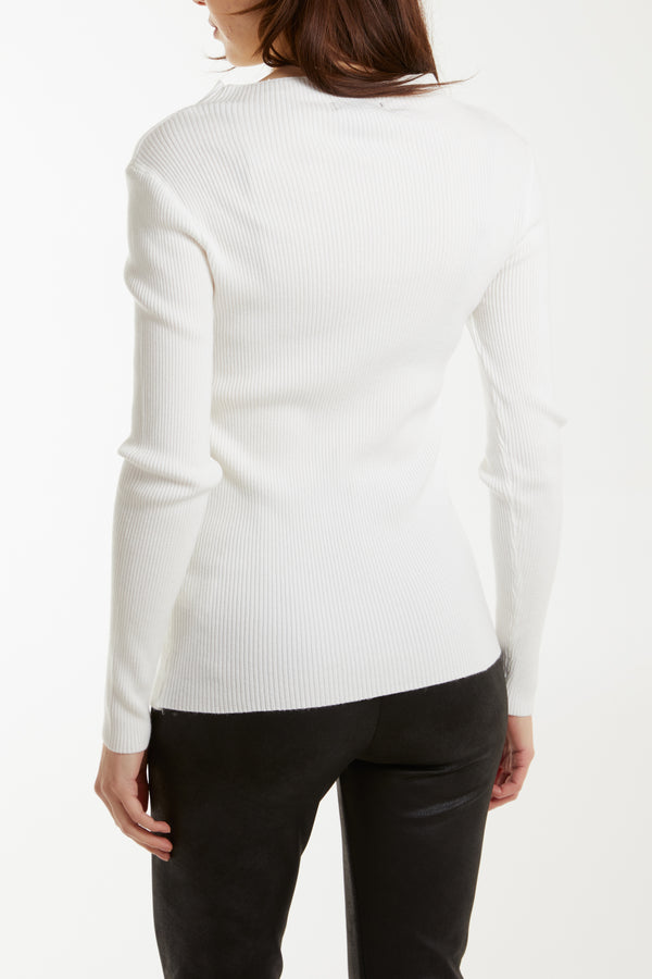Qed London Button Detail Slash Neck Rib Top