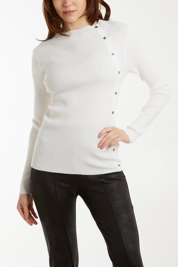 qed london Button Detail Slash Neck Rib Top