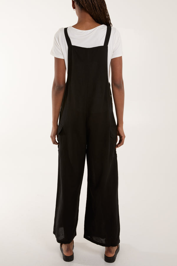 Qed London Button Detail Wide Leg Dungarees