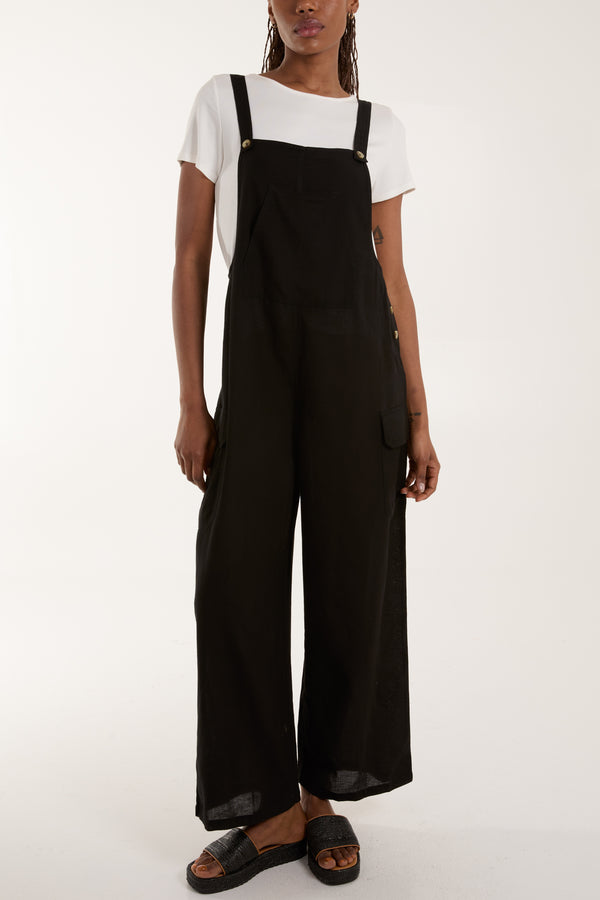 qed london Button Detail Wide Leg Dungarees