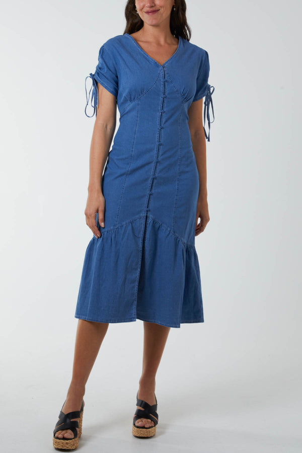 qed london Button Down Drop Hem Denim Midi Dress