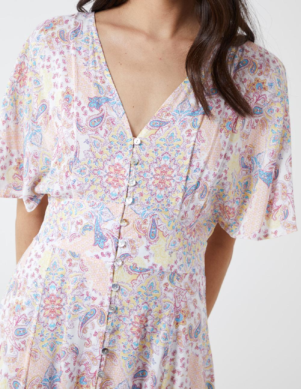 Qed London Button Front Angel Sleeve Maxi Dress