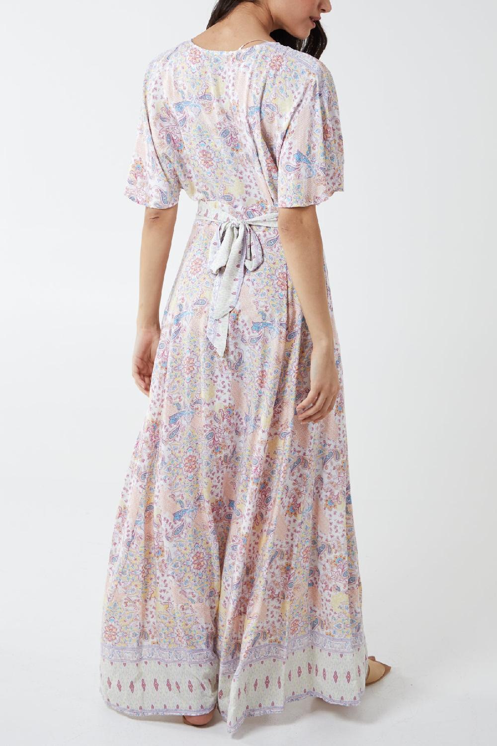 Qed London Button Front Angel Sleeve Maxi Dress