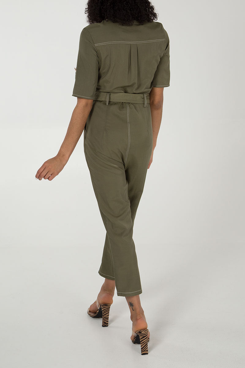 Qed London Button Front Belted Jumpsuit