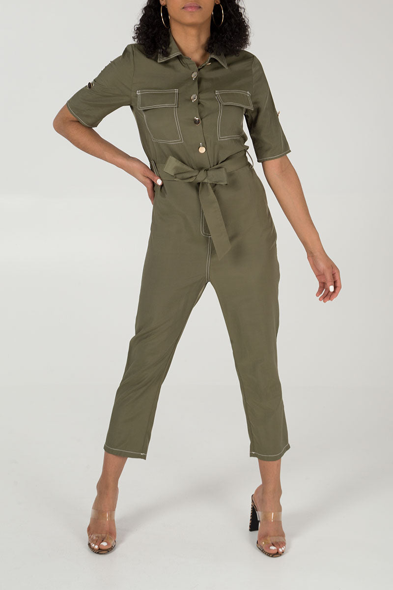 qed london Button Front Belted Jumpsuit