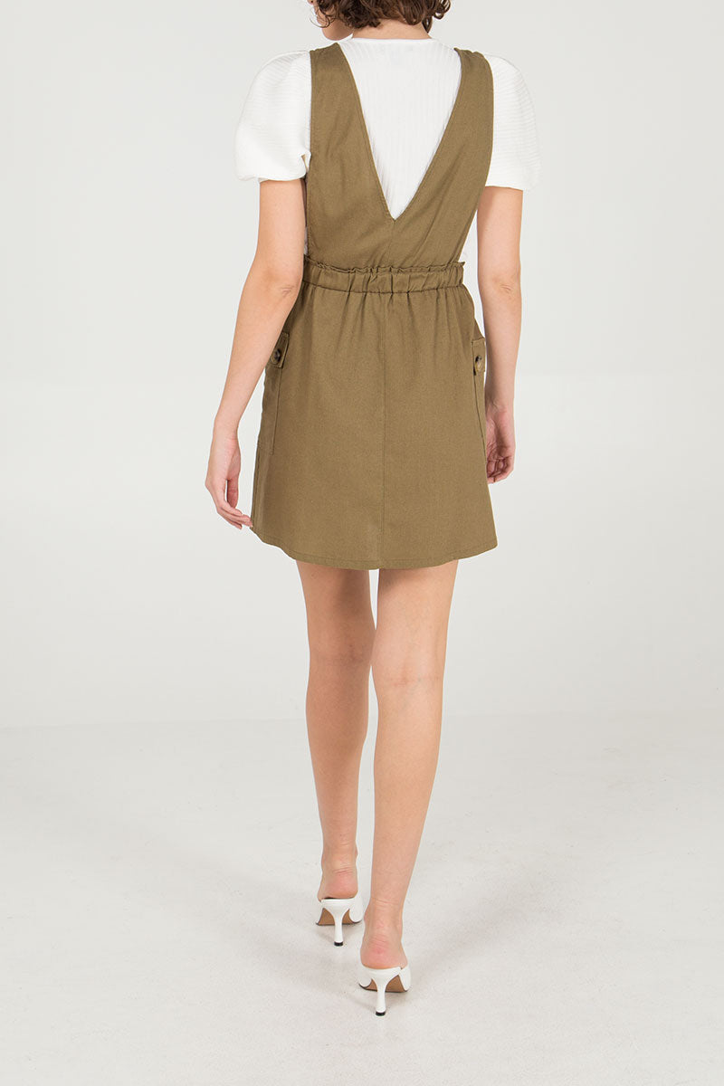 Qed London Button Front Dungarees Dress