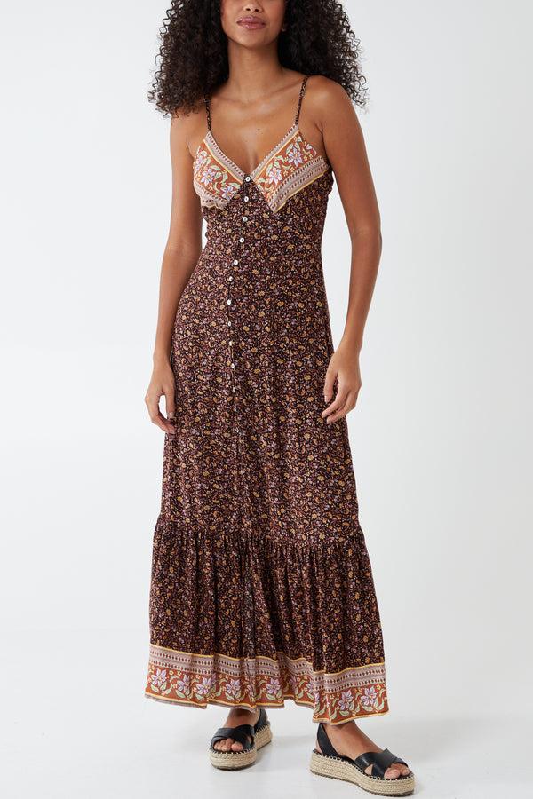 Qed London Button Front Floral Cami Maxi Dress