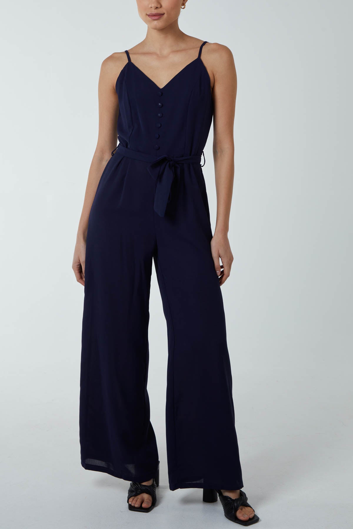 Qed London Button Front Strappy Jumpsuit