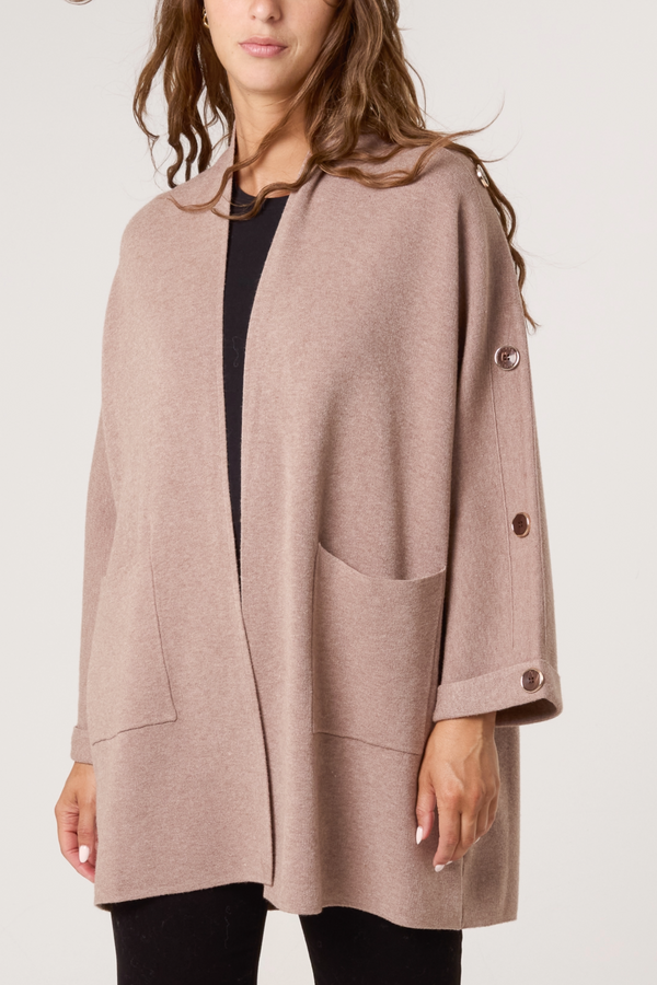 Qed London Button Sleeve Open Front Cardigan