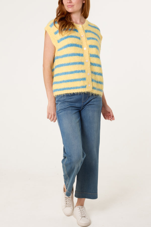Qed London Button Striped Knit Vest