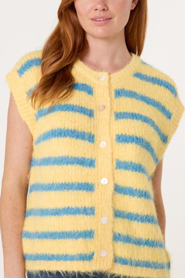 Qed London Button Striped Knit Vest