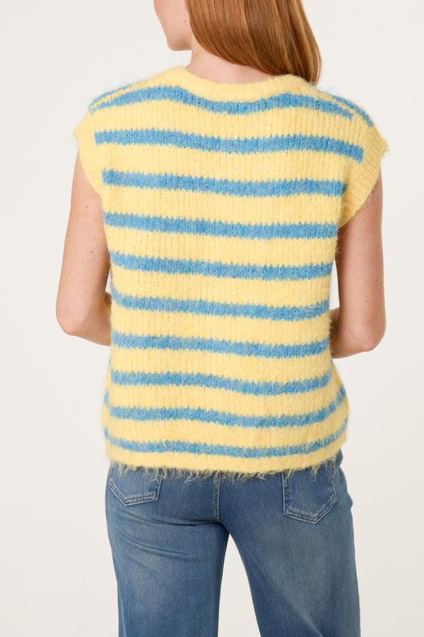 Qed London Button Striped Knit Vest