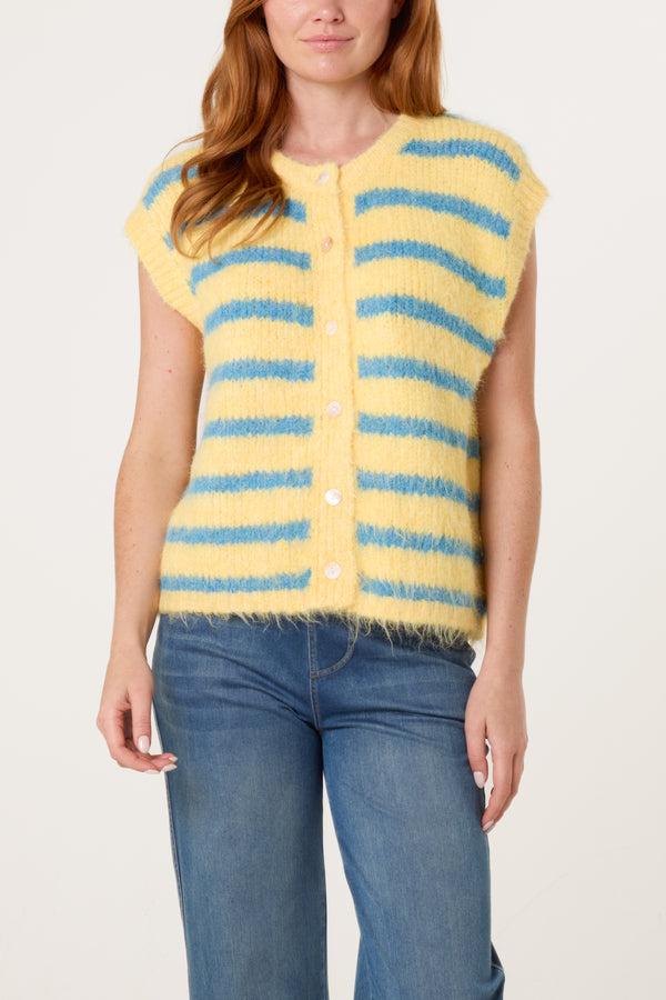 qed london Button Striped Knit Vest