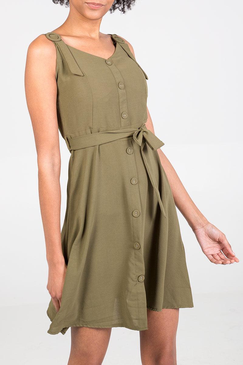 Qed London Button Through Belted Mini Dress