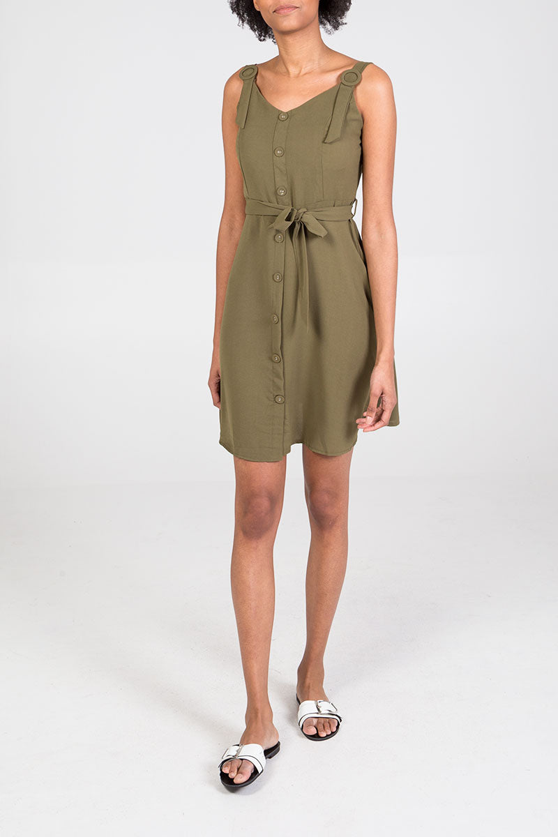 qed london Button Through Belted Mini Dress