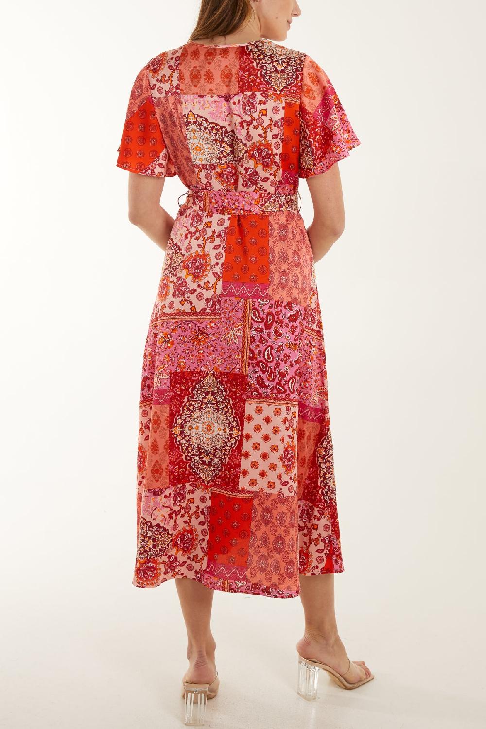 Qed London Button Through Patchwork Midi Dress