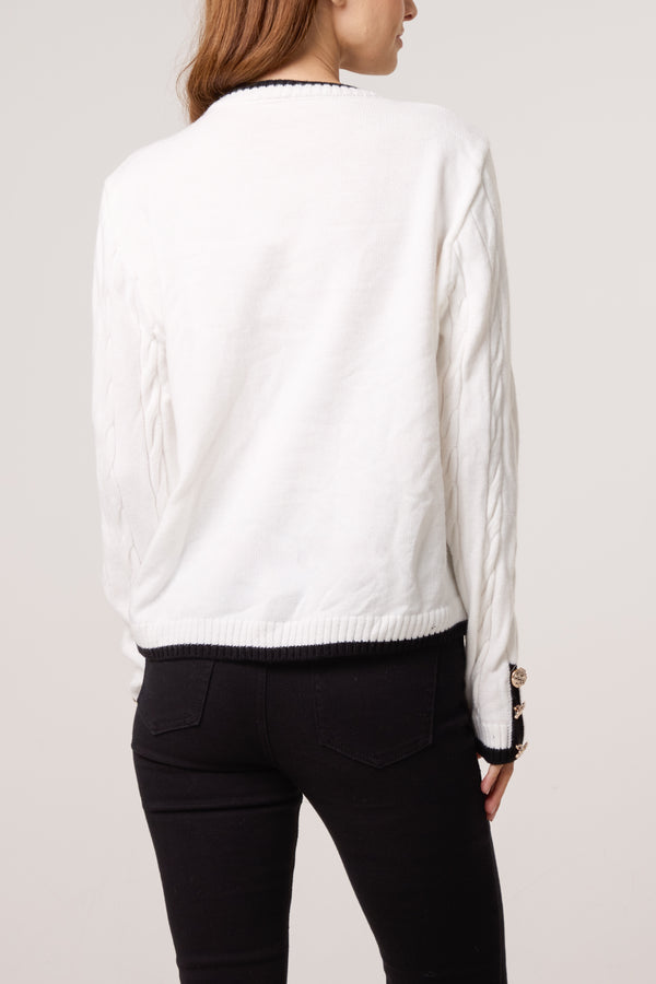 Qed London Cable Knit Contrast Border Jumper