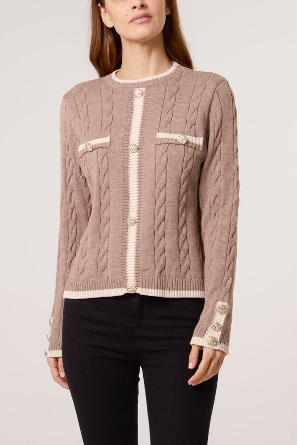 Qed London Cable Knit Contrast Border Jumper