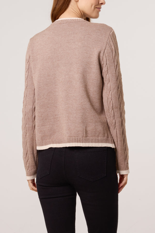 Qed London Cable Knit Contrast Border Jumper