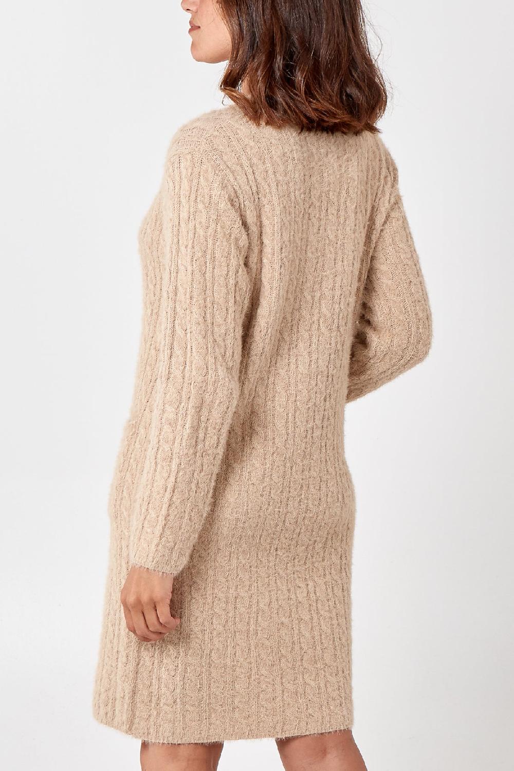 Qed London Cable Knit Dress With Front Pockets