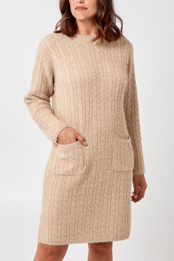 qed london Cable Knit Dress With Front Pockets