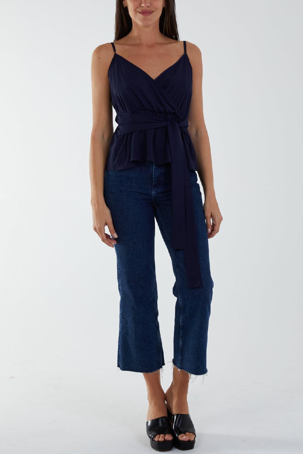 Qed London Cami Strap Wrap Tie Peplum Top