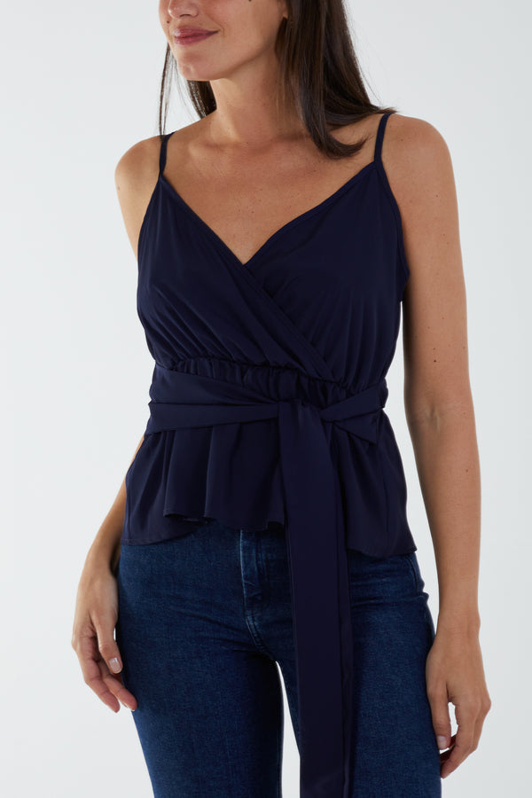 Qed London Cami Strap Wrap Tie Peplum Top