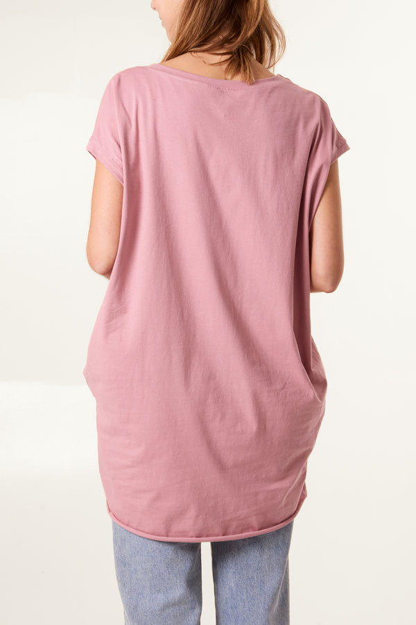 Qed London Cap Sleeve High Low Necklace Top