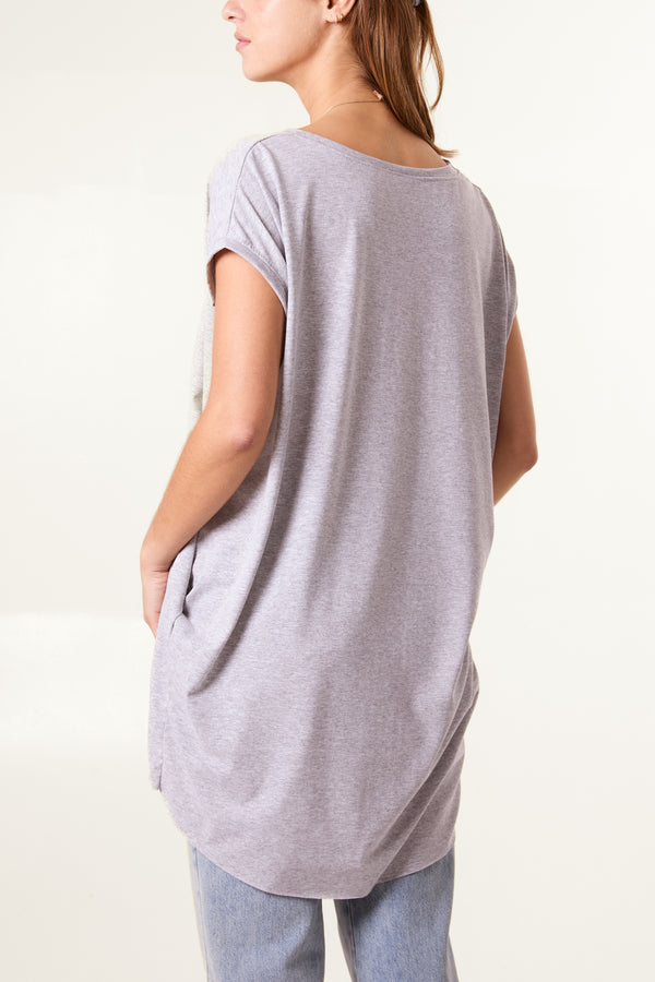 Qed London Cap Sleeve High Low Necklace Top