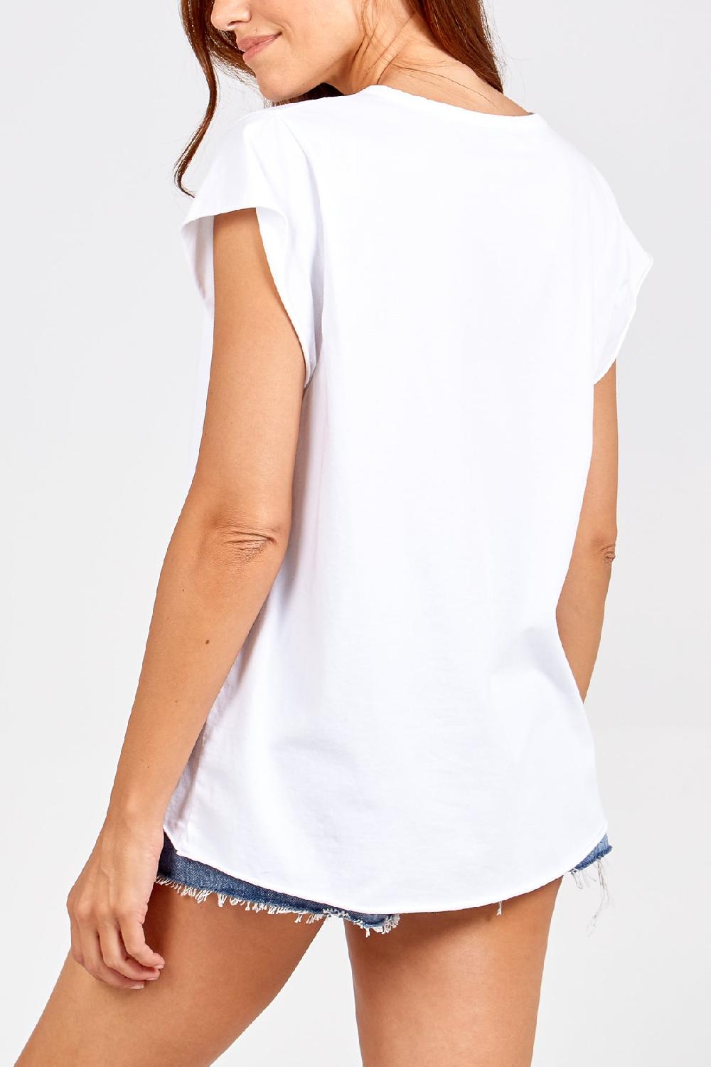 Qed London Cap Sleeve High Low Rolled Edge Top