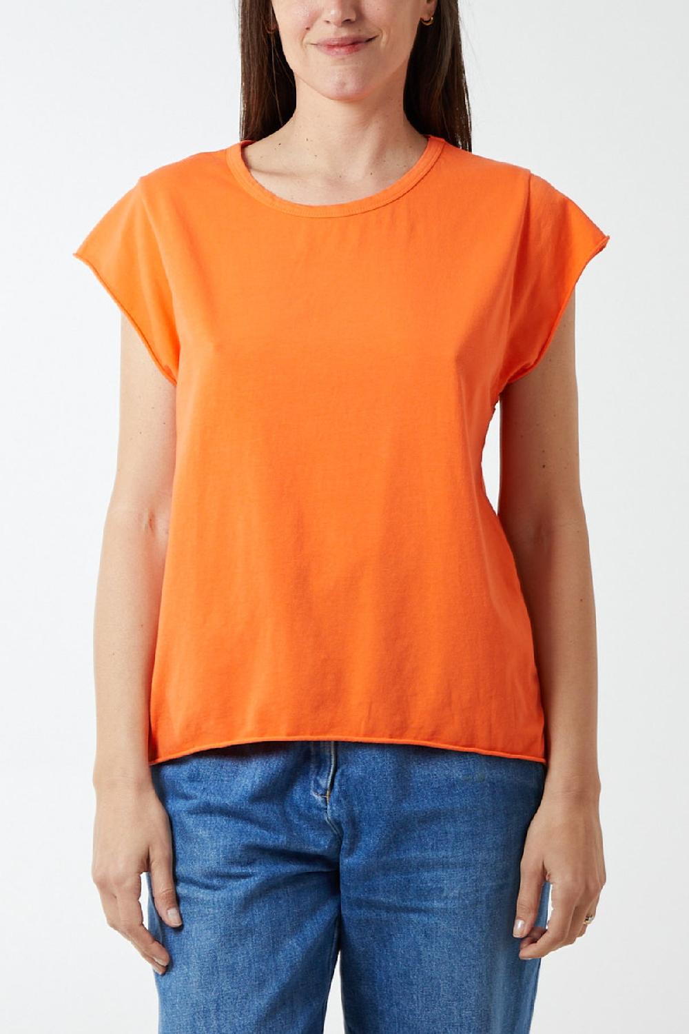 Qed London Cap Sleeve High Low Rolled Edge Top