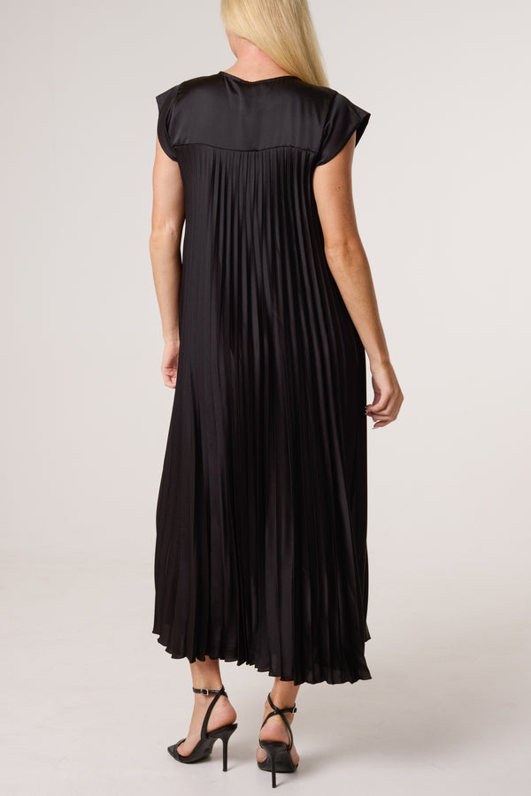 Qed London Cap Sleeve Satin Pleated Midi Dress