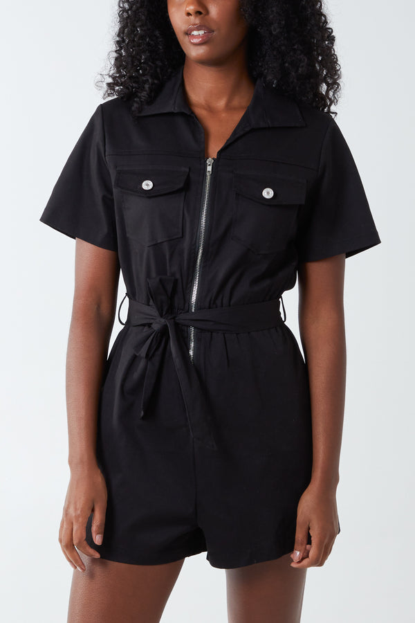qed london Cargo Pocket Belted Playsuit