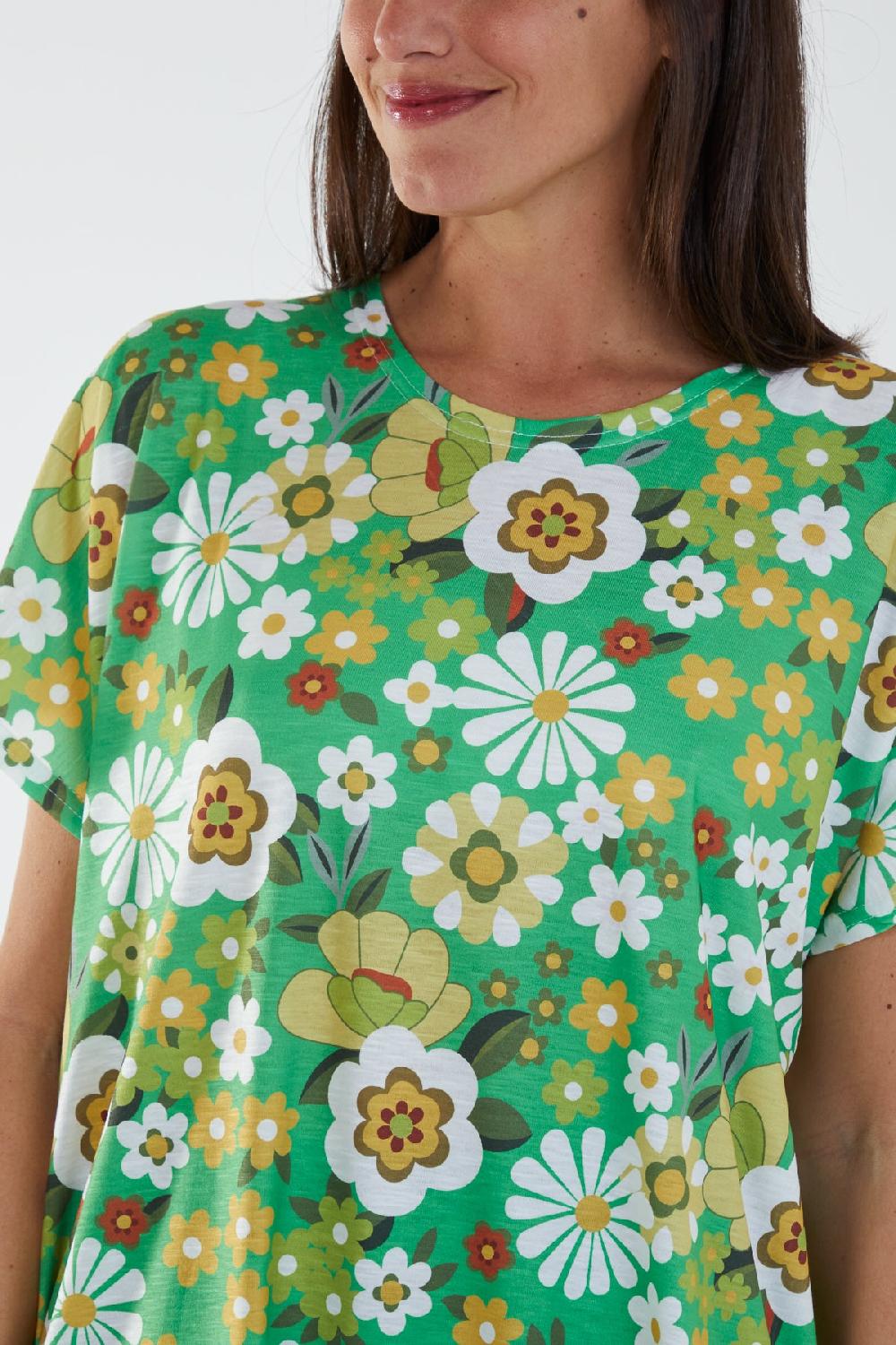 Qed London Cartoon Flower Print Boxy Tee