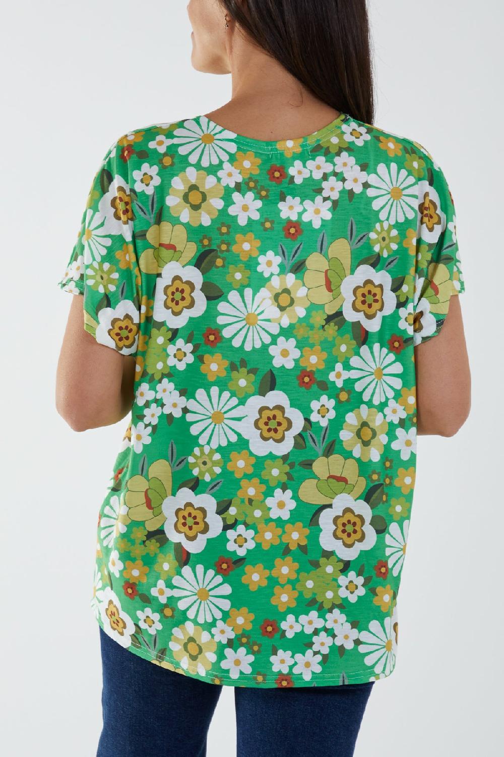 Qed London Cartoon Flower Print Boxy Tee