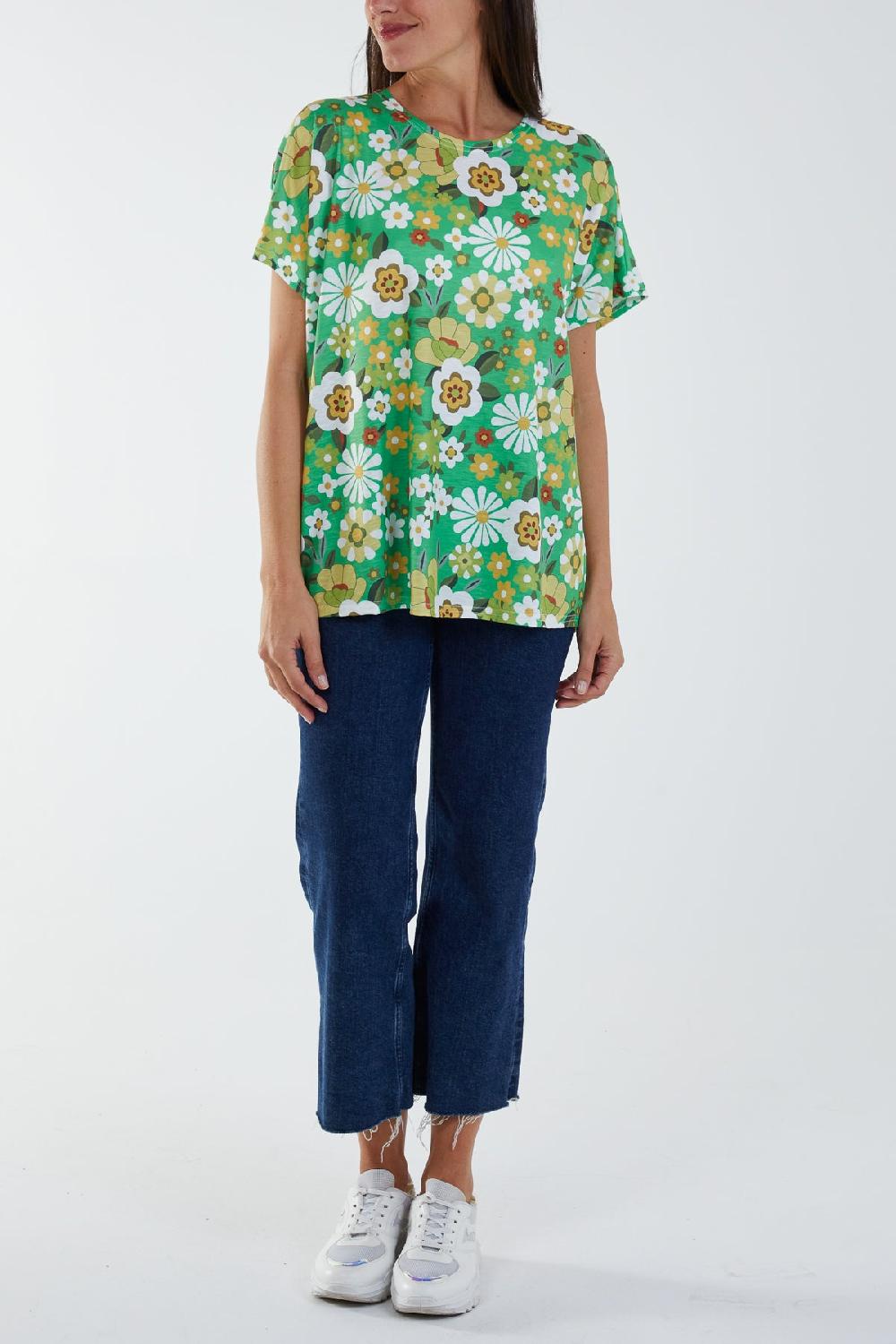 Qed London Cartoon Flower Print Boxy Tee Top