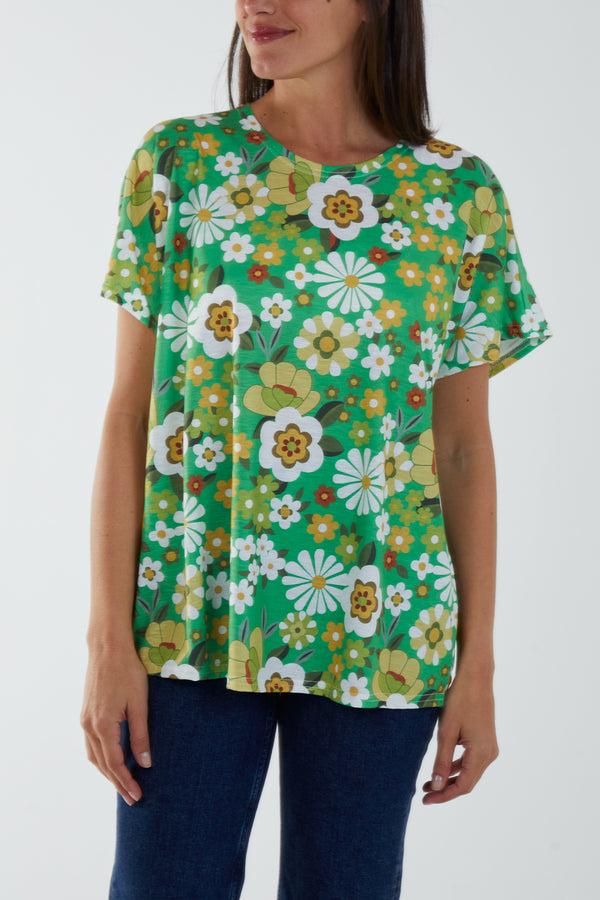 Qed London Cartoon Flower Print Boxy Tee