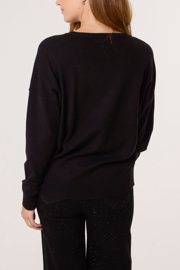 Qed London Cat On A Bike Sequin Festive Jumper