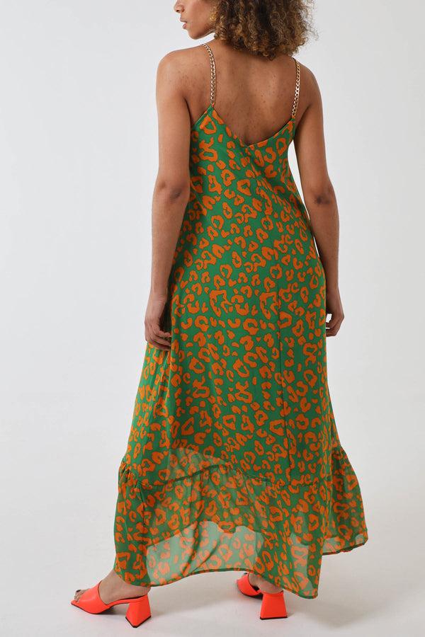 Qed London Chain Strap Leopard Dress