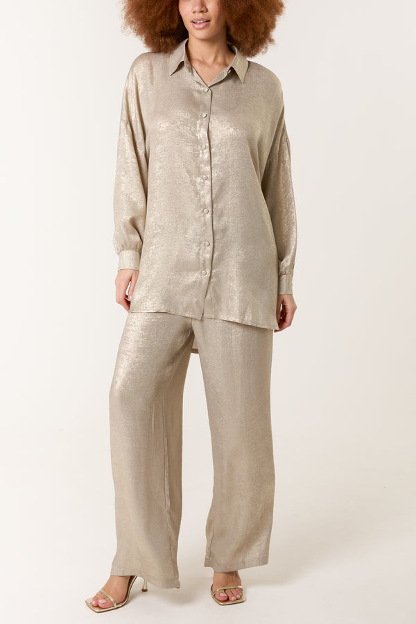 Qed London Champagne Shimmer Relaxed Shirt