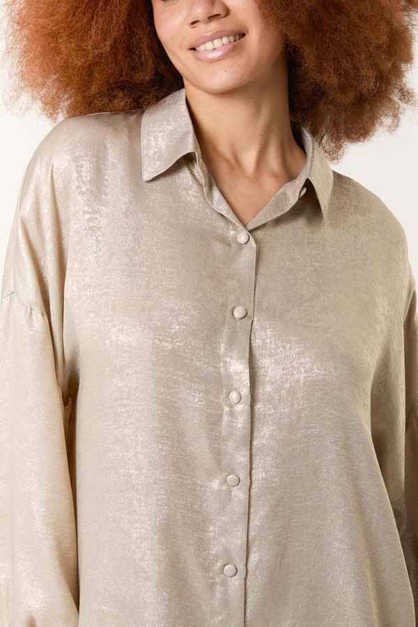 Qed London Champagne Shimmer Relaxed Shirt