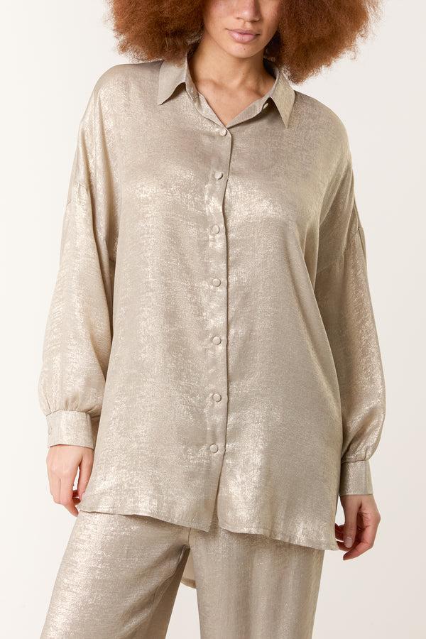 qed london Champagne Shimmer Relaxed Shirt