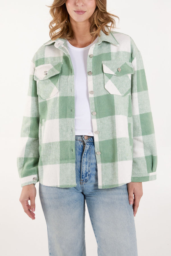 qed london Check Button Pocket Shacket