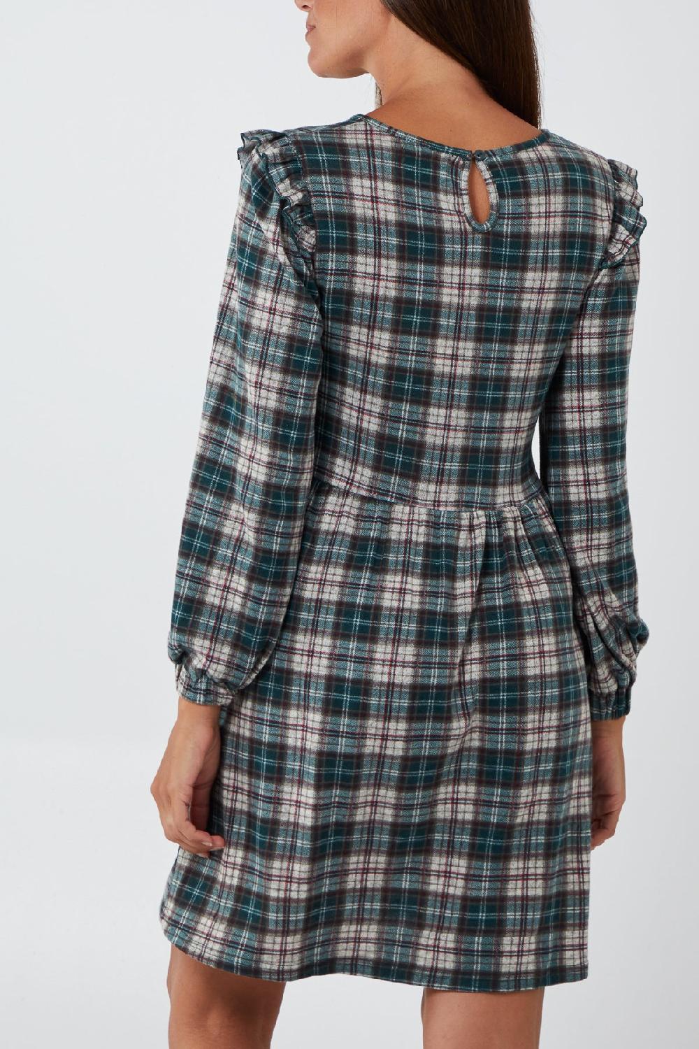 Qed London Check Frill Shoulder Smock Dress