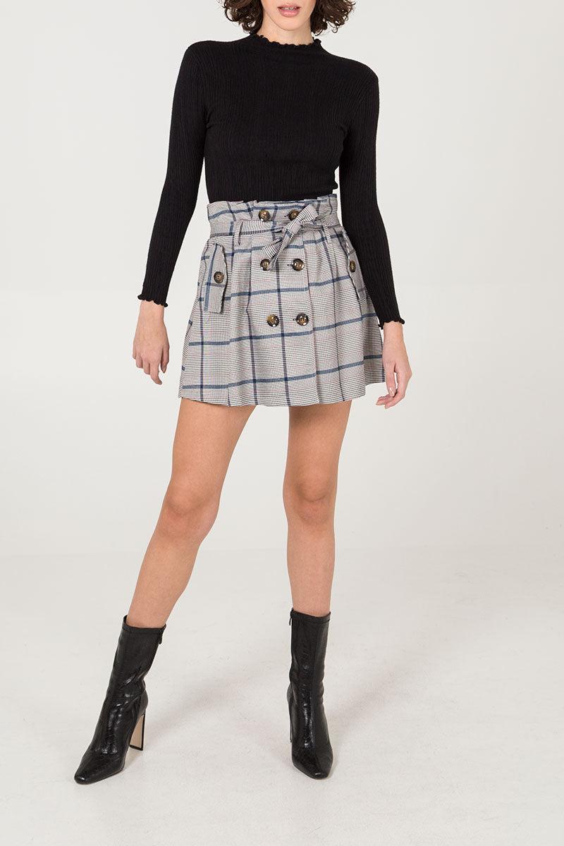 Qed London Check Paperbag Mini Skirt