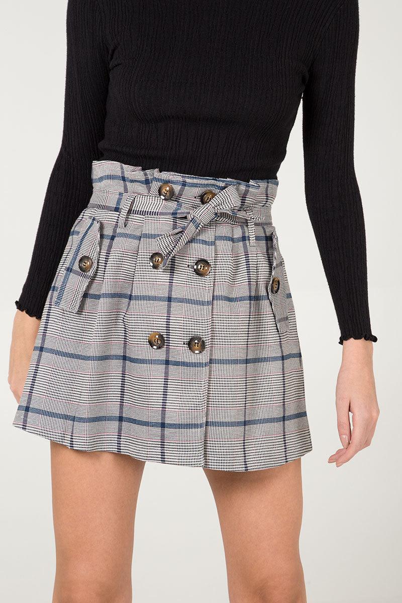 Qed London Check Paperbag Mini Skirt
