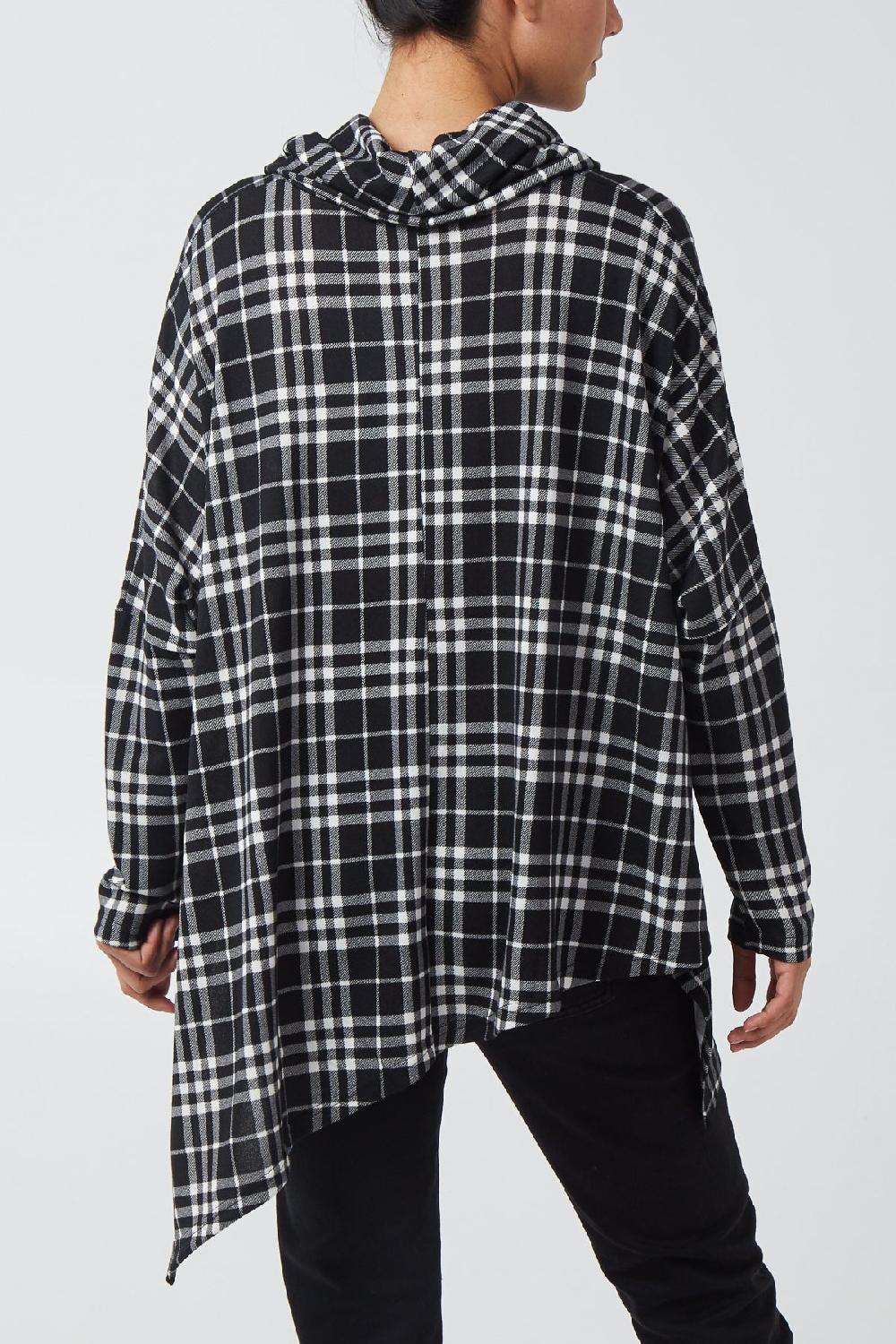 Qed London Check Print Asymmetric Hem Top